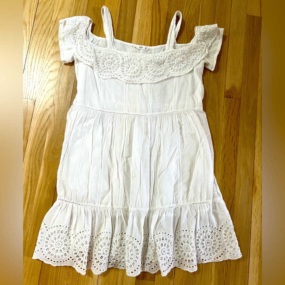 Mango white embroidery summer dress, Size 6/ Med